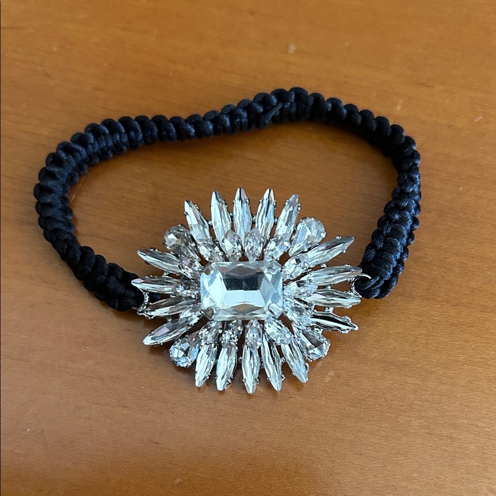 Black Bracelet with Silver Crystal Accent
